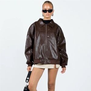 Princess Polly brown leather jacket NWT